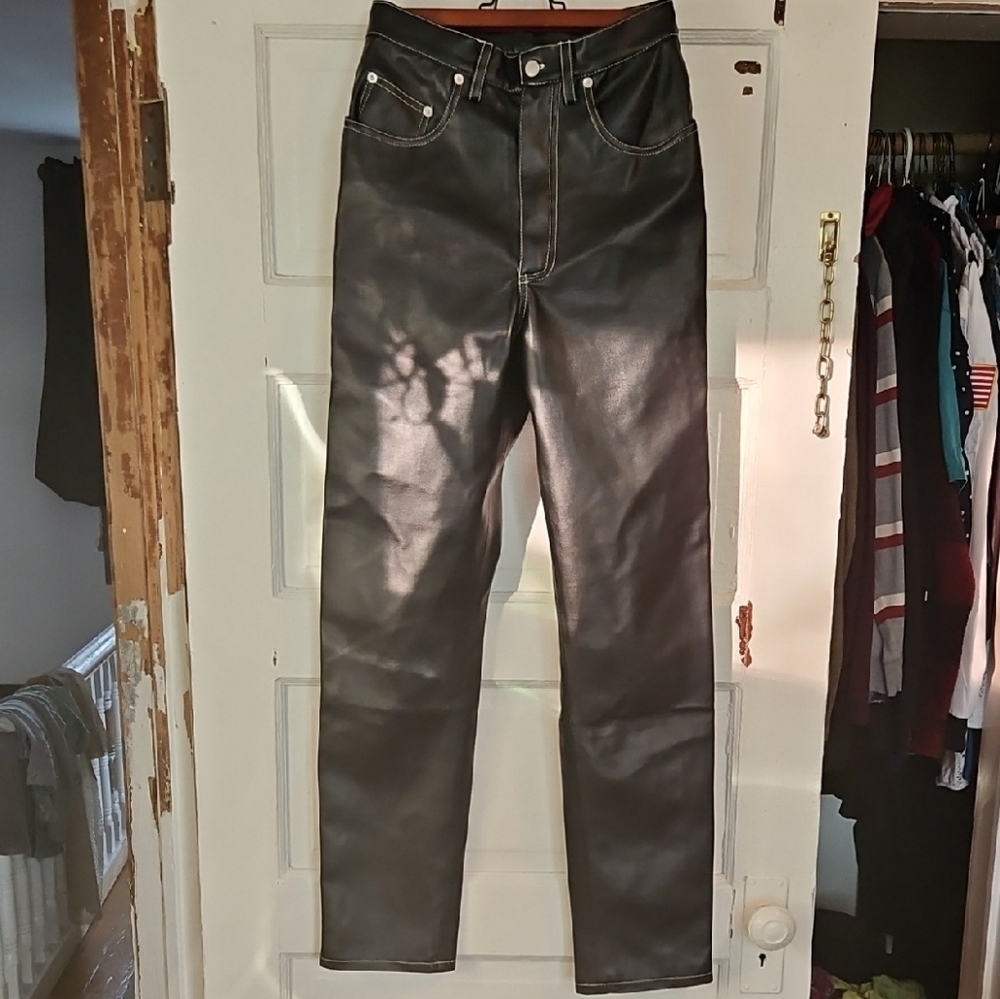 Vintage Y2K SMART GIRL Black Straight Leg Faux Leather Pants